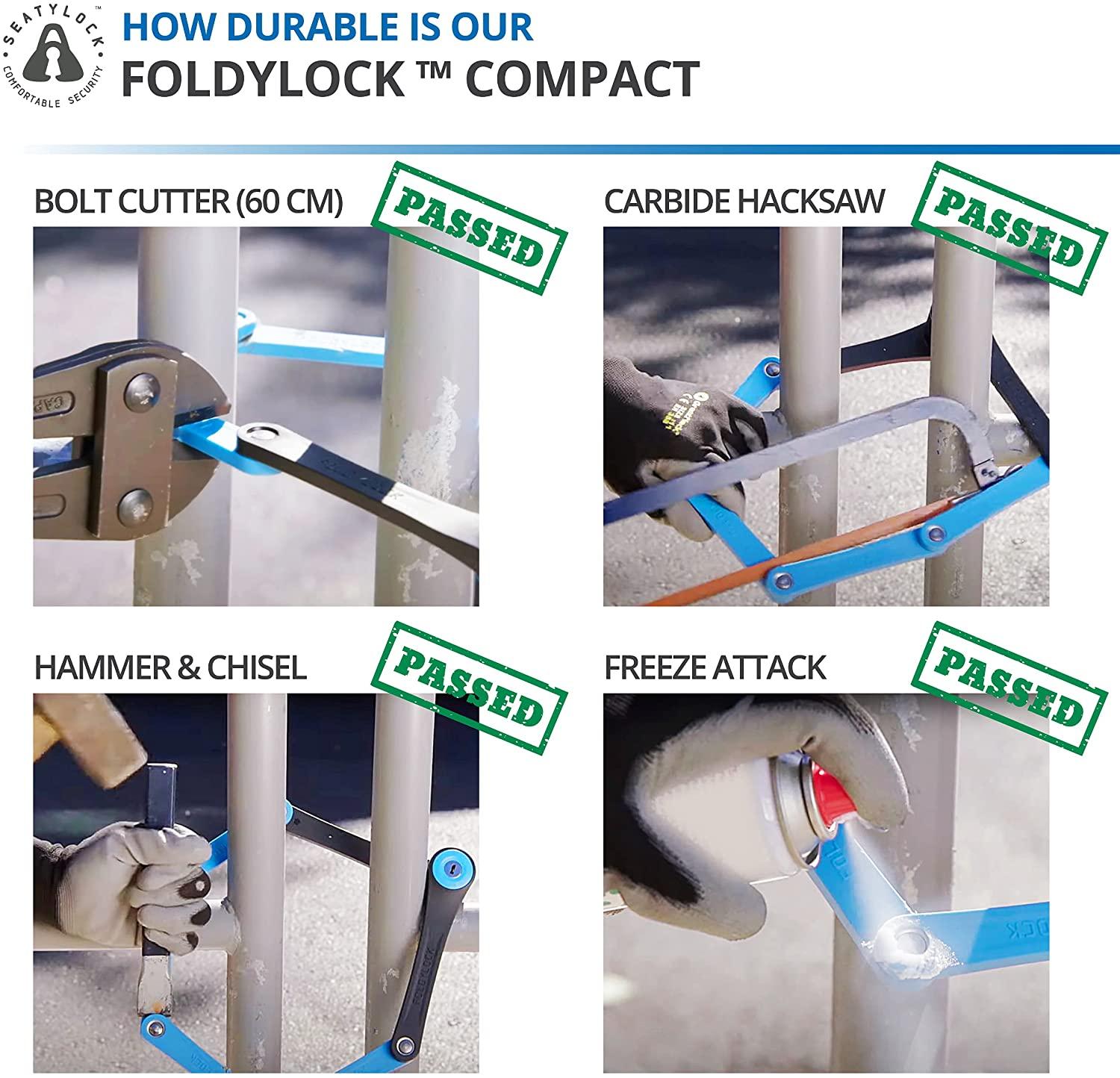 FoldyLock Folding Bike Locks - Set of 2 Matching Bike Locks with 6 Identical Keys - Patented Lightweight Heavy Duty Anti Theft Locks with Carrying Cases for Bicycles and Scooters (Compact Black)