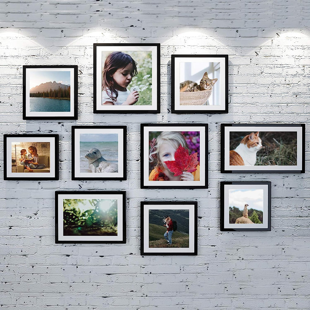 upsimples A3 Picture Frame Set of 5, Display Pictures 8.3x11.7 with Mat or 11.7x16.5 Without Mat, Wall Gallery Poster Frames, Black