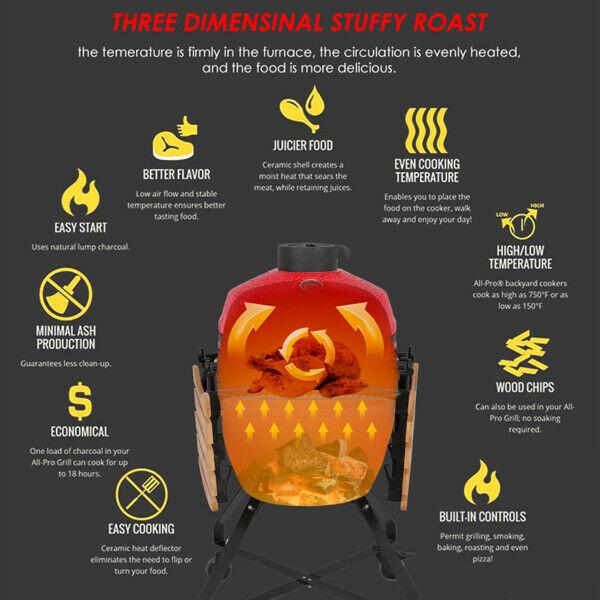 18in Steel Charcoal Grill Multiple CooSmoke Bake Roast For Courtyard Party