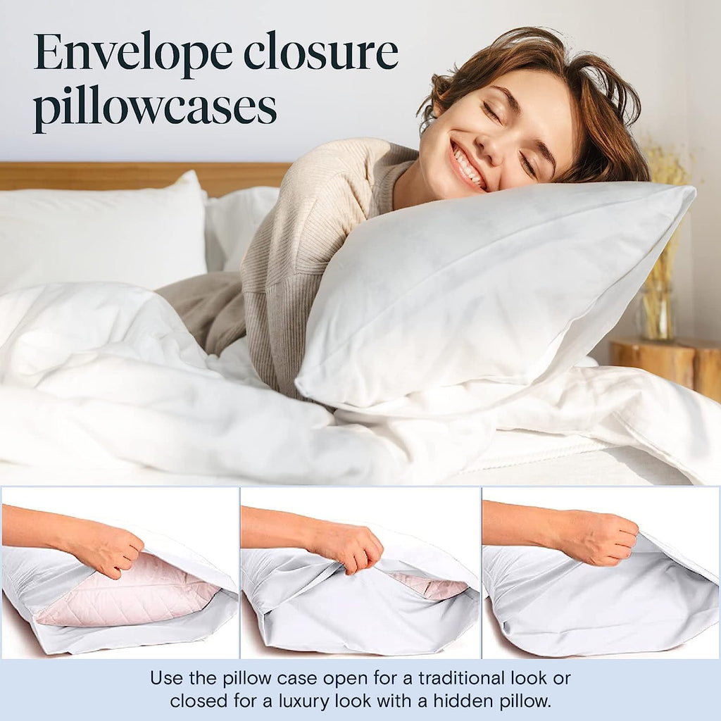 LuxClub 6 PC Queen Sheet Set Bamboo Sheets Deep Pockets 18" Eco Friendly Wrinkle Free Cooling Sheets Machine Washable Hotel Bedding Silky Soft - Snow White Fitted Sheet Queen Size