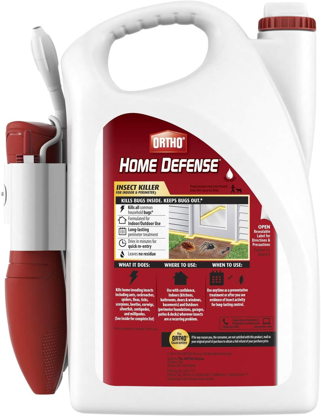 Ortho Home Defense Insect Killer for Indoor &amp; Perimeter2 Kills Ants, Roaches, Spiders with No Odor and Fast Dry, 1.33Gal