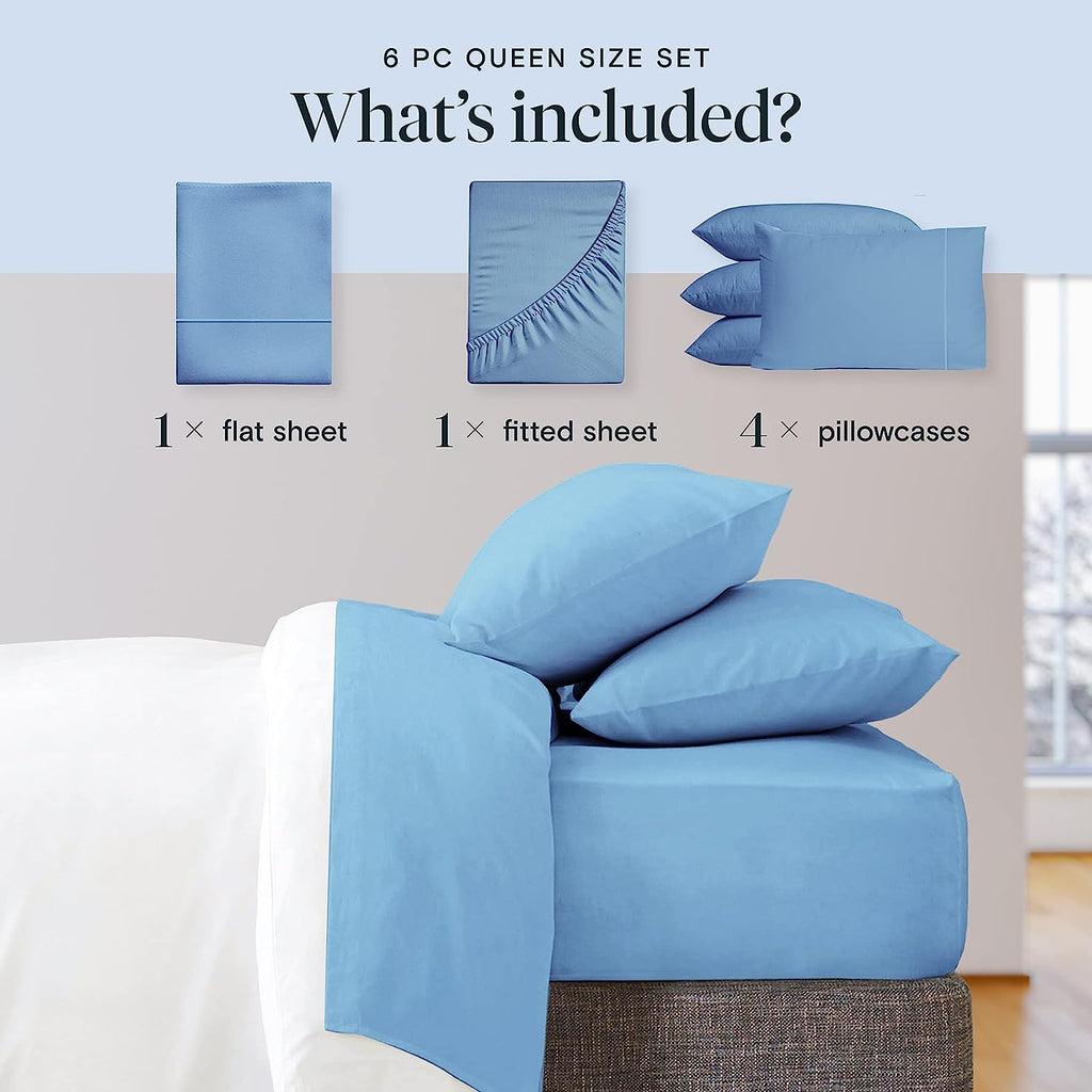 LuxClub 6 PC California King Size Sheet Set Bamboo Sheets Deep Pockets 18" Eco Friendly Wrinkle Free Cooling Sheets Machine Washable Hotel Bedding Silky Soft - Light Blue California King