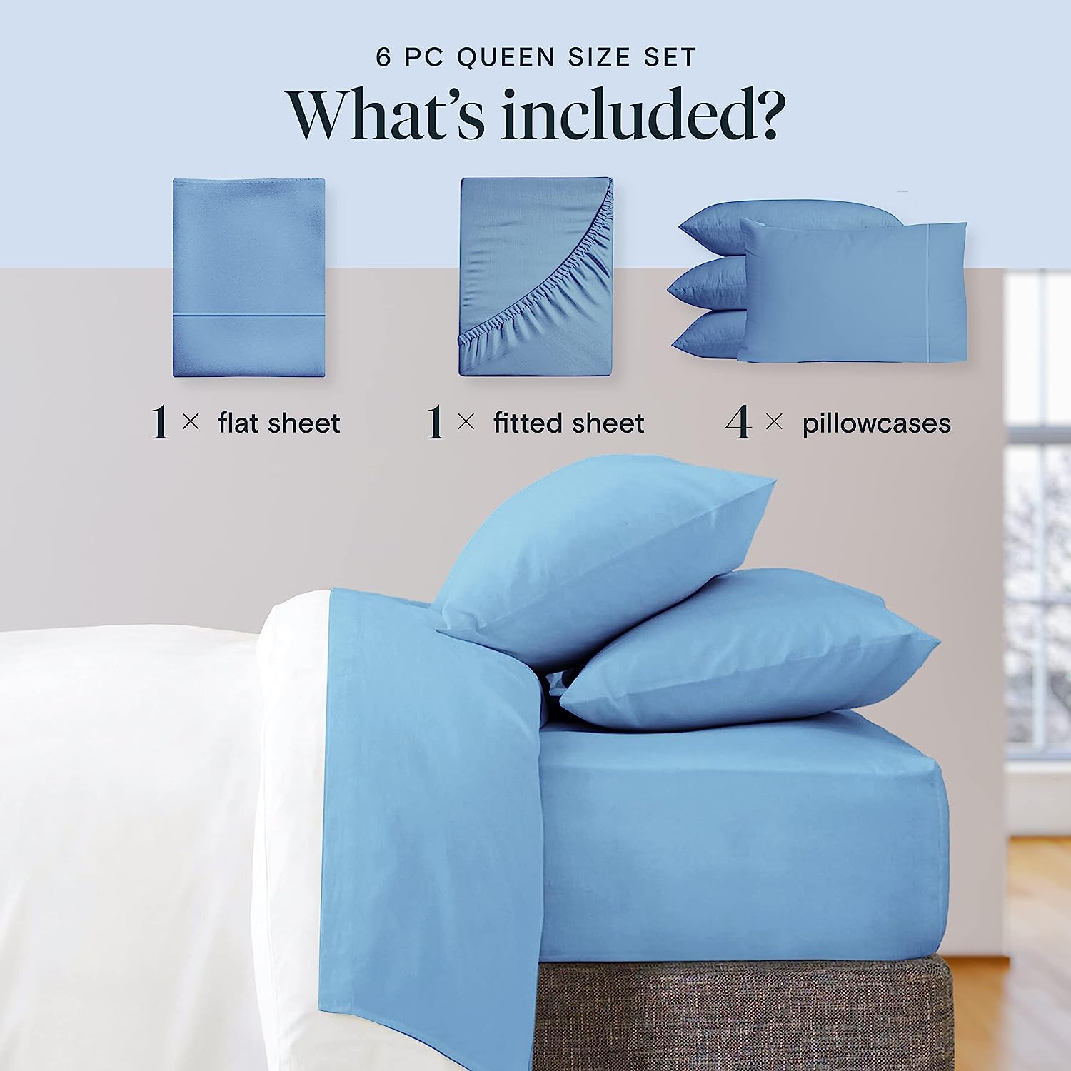 LuxClub 6 PC King Size Sheet Set Bamboo Sheets Deep Pockets 18" Eco Friendly Wrinkle Free Cooling Sheets Machine Washable Hotel Bedding Silky Soft - Light Blue King