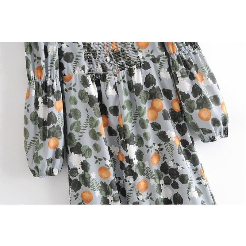 elegant floral print long sleeve midi dress