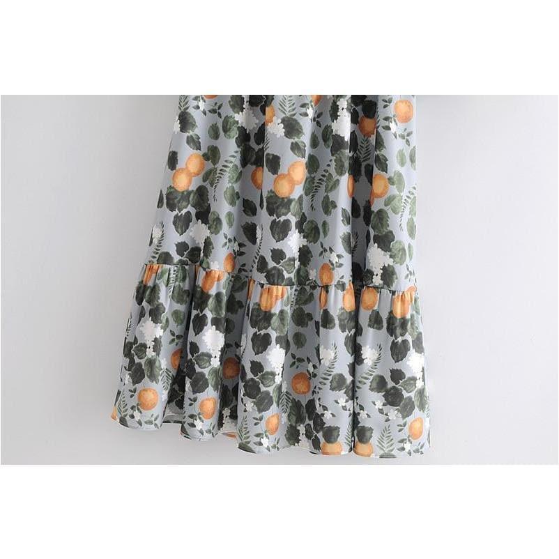 elegant floral print long sleeve midi dress