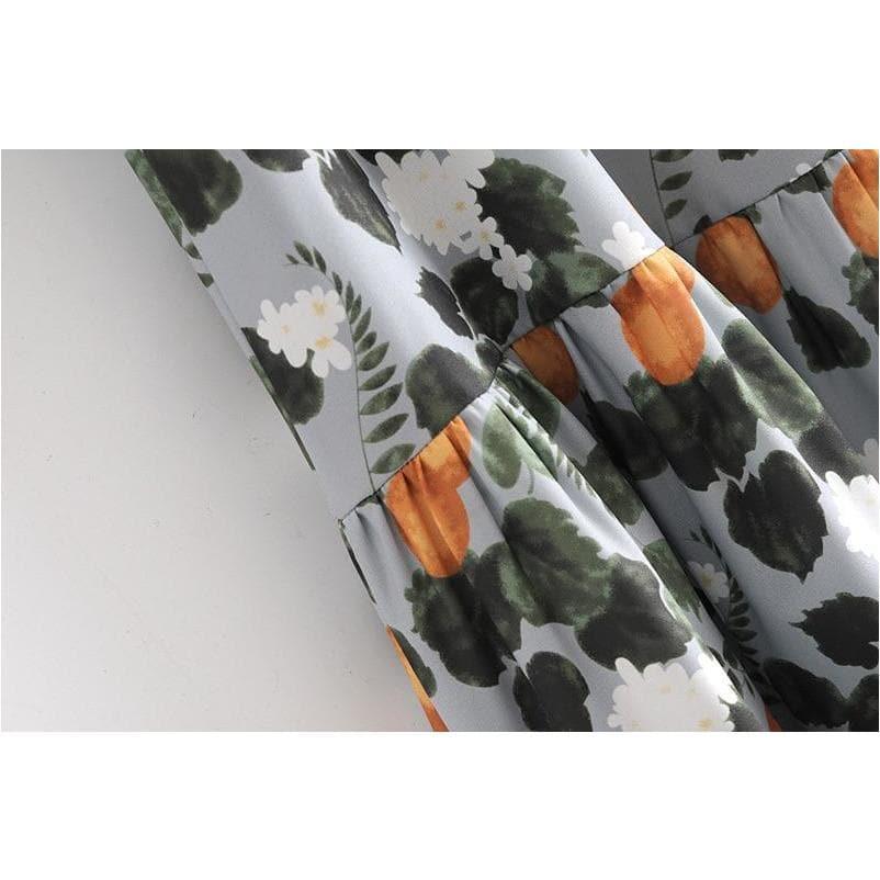 elegant floral print long sleeve midi dress