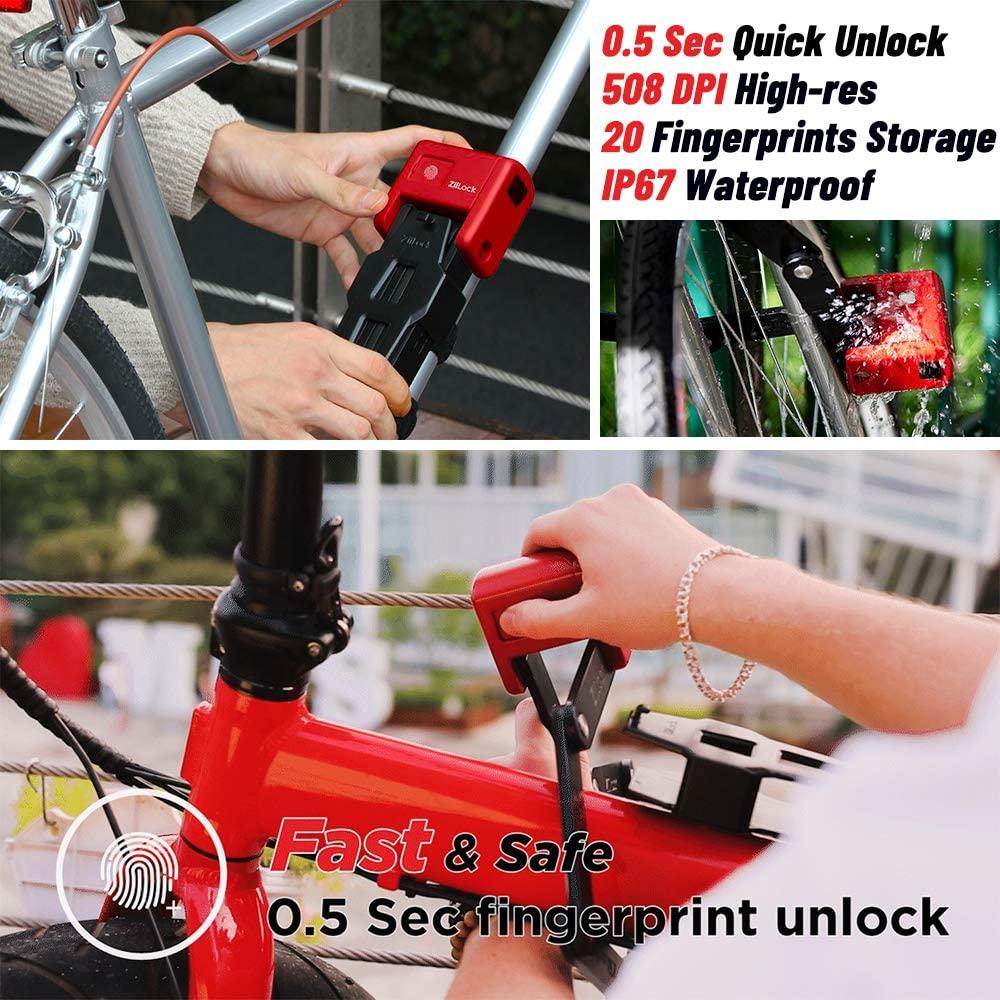ZiiLock X Smart Folding Bike Lock, Fingerprint & Smartphone App Bluetooth Unlock, Heavy Duty Anti-Theft Compact Foldable Scooter Bicycle Lock with Keys and Case (Armour Gray)