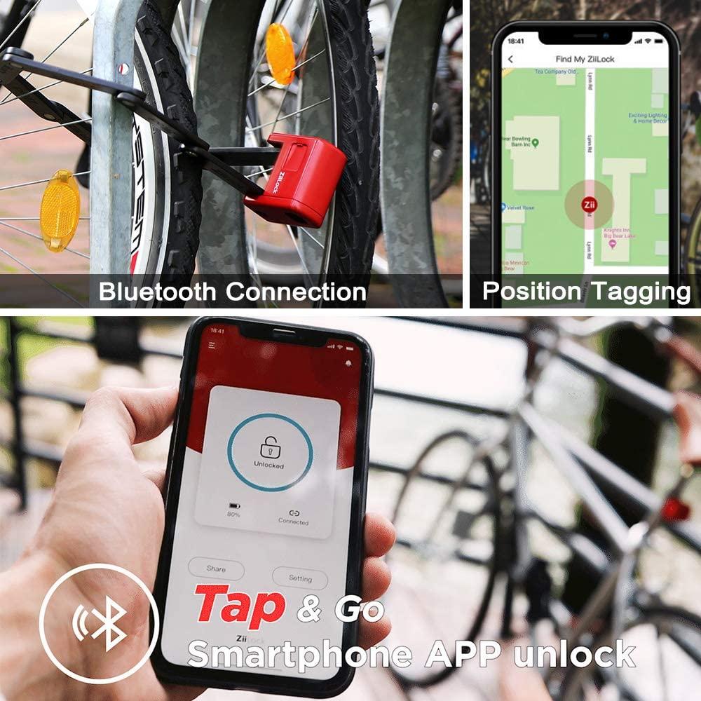 ZiiLock X Smart Folding Bike Lock, Fingerprint & Smartphone App Bluetooth Unlock, Heavy Duty Anti-Theft Compact Foldable Scooter Bicycle Lock with Keys and Case (Armour Gray)