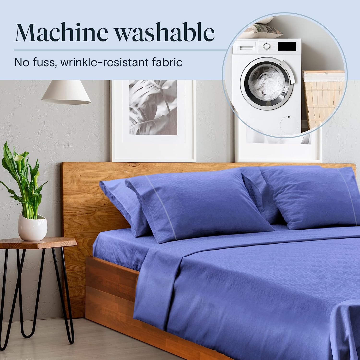 LuxClub 6 PC King Size Sheet Set Bamboo Sheets Deep Pockets 18" Eco Friendly Wrinkle Free Cooling Sheets Machine Washable Hotel Bedding Silky Soft - Violet Blue King