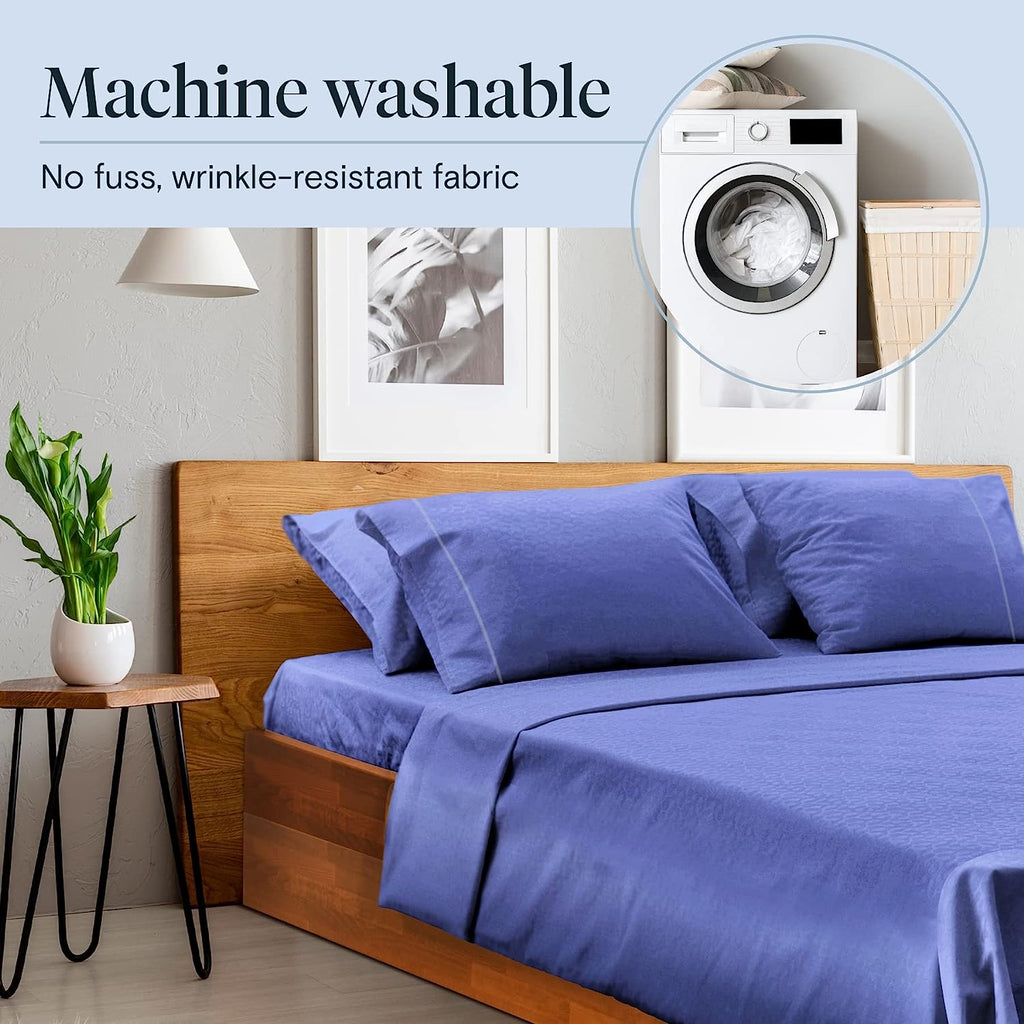 LuxClub 7 PC Split King Sheet Set Bamboo Sheets Deep Pockets 18" Eco Friendly Wrinkle Free Cooling Sheets Machine Washable Hotel Bedding Silky Soft - Violet Blue Split King