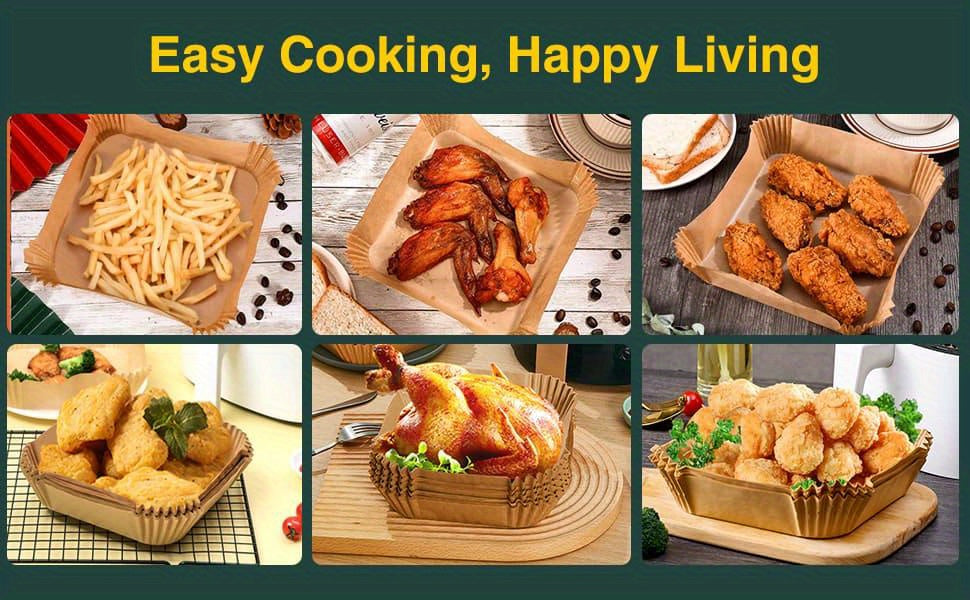 50pcs/100pcs/200pcs Air Fryer Disposable Paper Liners Square, Kitchen Accessories,Non-Stick Parchment Paper, Air Fryer Accessories, Oil Proof &amp; Water Proof, Paper Liner For BaRoasting Microwave Oven