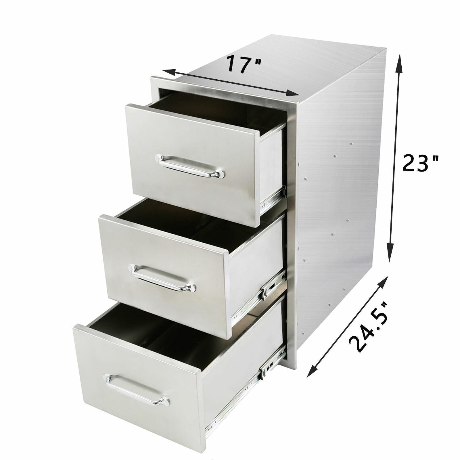 Outdoor Kitchen Drawers 17x23x24.5 Inch BBQ Island  Steel Triple/3,New