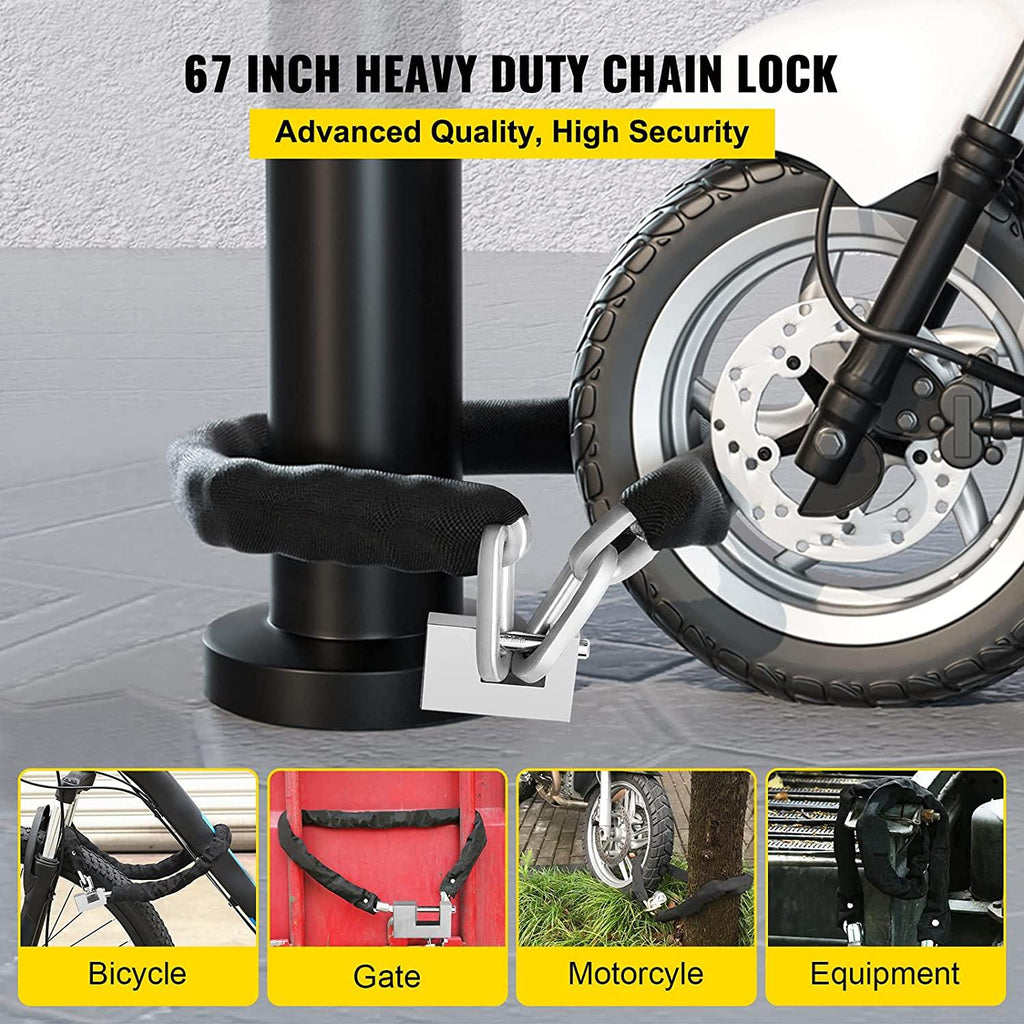 VEVOR Heavy Duty Chain Lock, 3/5 Inch x 5.58 Feet Security Chain Lock Kit, Premium Case-Hardened Chain Pure Brass Lock Core with 3 Keys, Fit for Motorcycle, Generator, Gates, Bicycle, Scooter