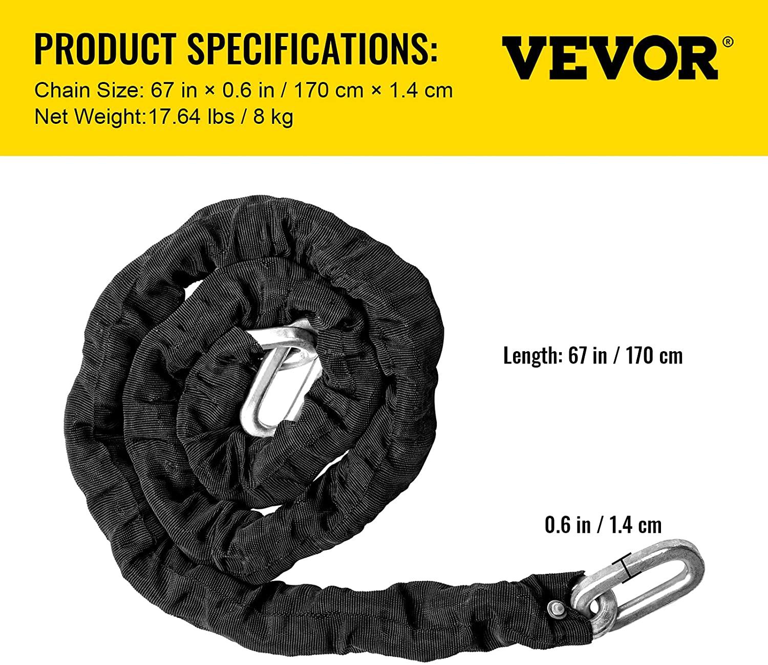 VEVOR Heavy Duty Chain Lock, 3/5 Inch x 5.58 Feet Security Chain Lock Kit, Premium Case-Hardened Chain Pure Brass Lock Core with 3 Keys, Fit for Motorcycle, Generator, Gates, Bicycle, Scooter