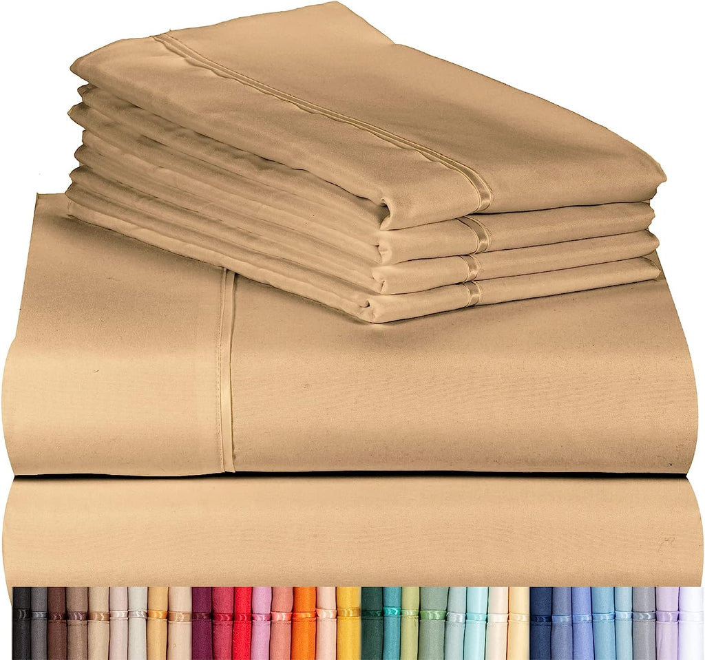 LuxClub 6 PC California King Size Sheet Set Bamboo Sheets Deep Pockets 18" Eco Friendly Wrinkle Free Cooling Sheets Machine Washable Hotel Bedding Silky Soft - Mocha California King