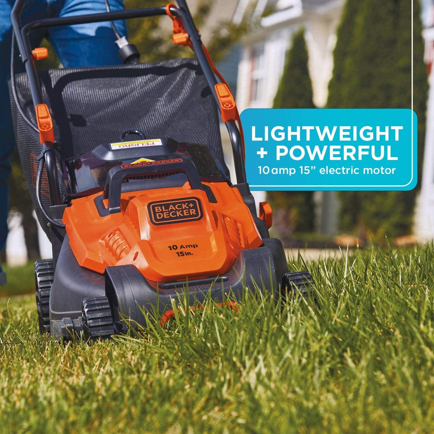 BLACK+DECKER Electric Lawn Mower with Bike Handle, 15-Inch, 10-Amp, Corded (BEMW472BH)
