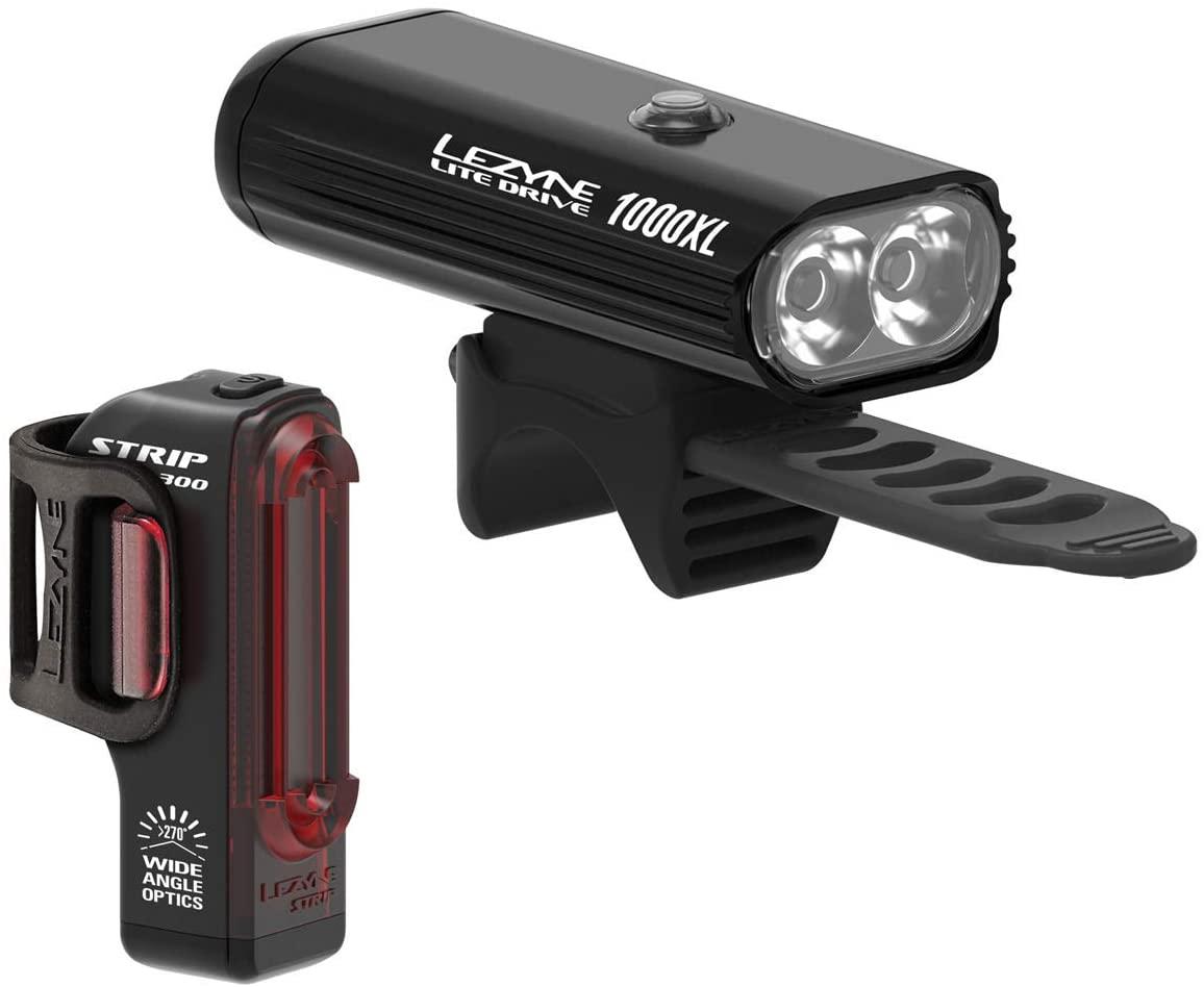 LEZYNE Lite Drive 1000XL & Strip Drive Pro 300 Bicycle Light Pair, Headlight 1000 Lumens, Taillight 300 Lumens, High Visibility, Bike Lights