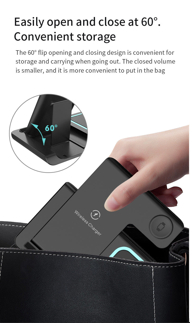 3 In 1 Fast Charging Station, Folding Wireless Charger Stand For  14,13,12,11/Pro/Max/Mini/Plus, X, XR, XS/Max, SE, 8/Plus, For IWatch 1-8, For Airpods 3/2/Pro