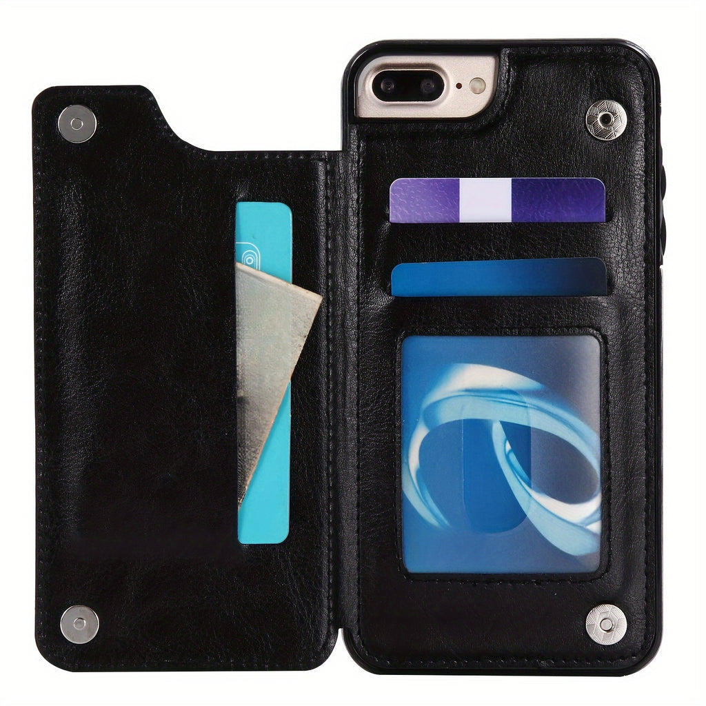 For  15/ 14/ 13/ 12/ 11 Pro Max/ Mini/ XR/ XS Max/ SE 2022/2020/ 7/ 8 Plus Wallet Case With Card Holder, PU Faux Leather Kickstand Card Slots Case, Double Magnetic Clasp And Durable Shockproof Cover