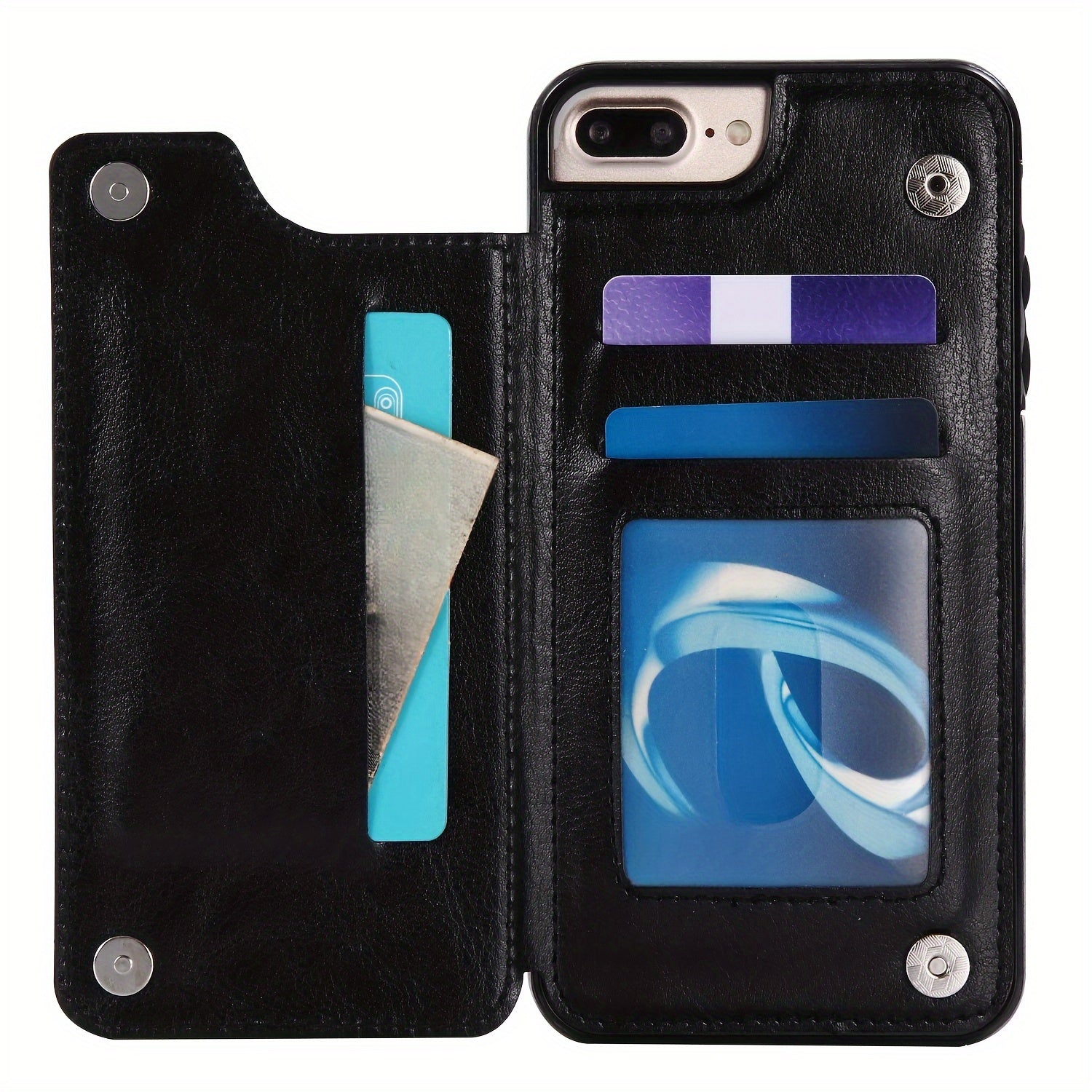 For  15/ 14/ 13/ 12/ 11 Pro Max/ Mini/ XR/ XS Max/ SE 2022/2020/ 7/ 8 Plus Wallet Case With Card Holder, PU Faux Leather Kickstand Card Slots Case, Double Magnetic Clasp And Durable Shockproof Cover