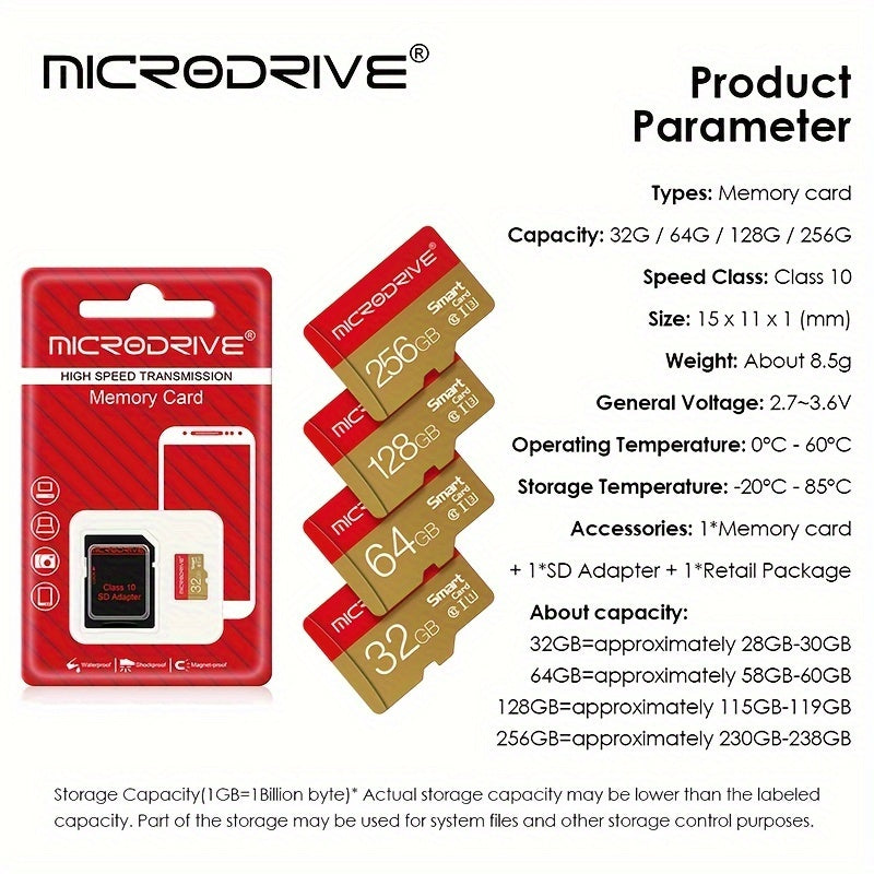 Memory Card 32GB 64GB 128GB 256GB U3 Mini SD Card Class 10 TF Flash Card Micro Tf SD Cards Memory Card For Mobile Phone PC Earphone Speaker  HD Camera PSP SD Adapter