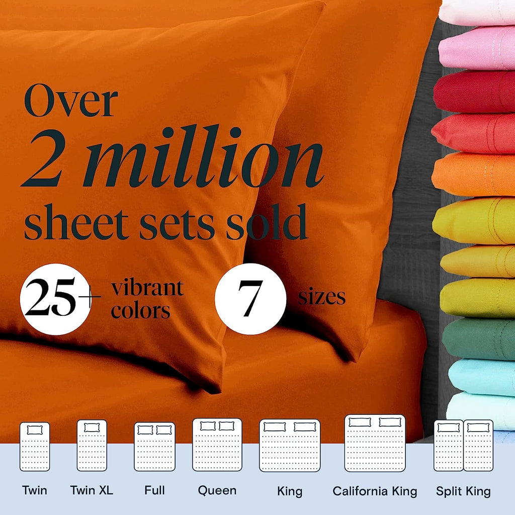 LuxClub Twin XL Sheets Set - Soft Kids Twin Bed Sheets for Boys and Girls, 4 PC Deep Pockets 18" Eco Friendly Wrinkle Free Fitted Sheets Machine Washable Hotel Bedding Silky Soft- Autumn Orange