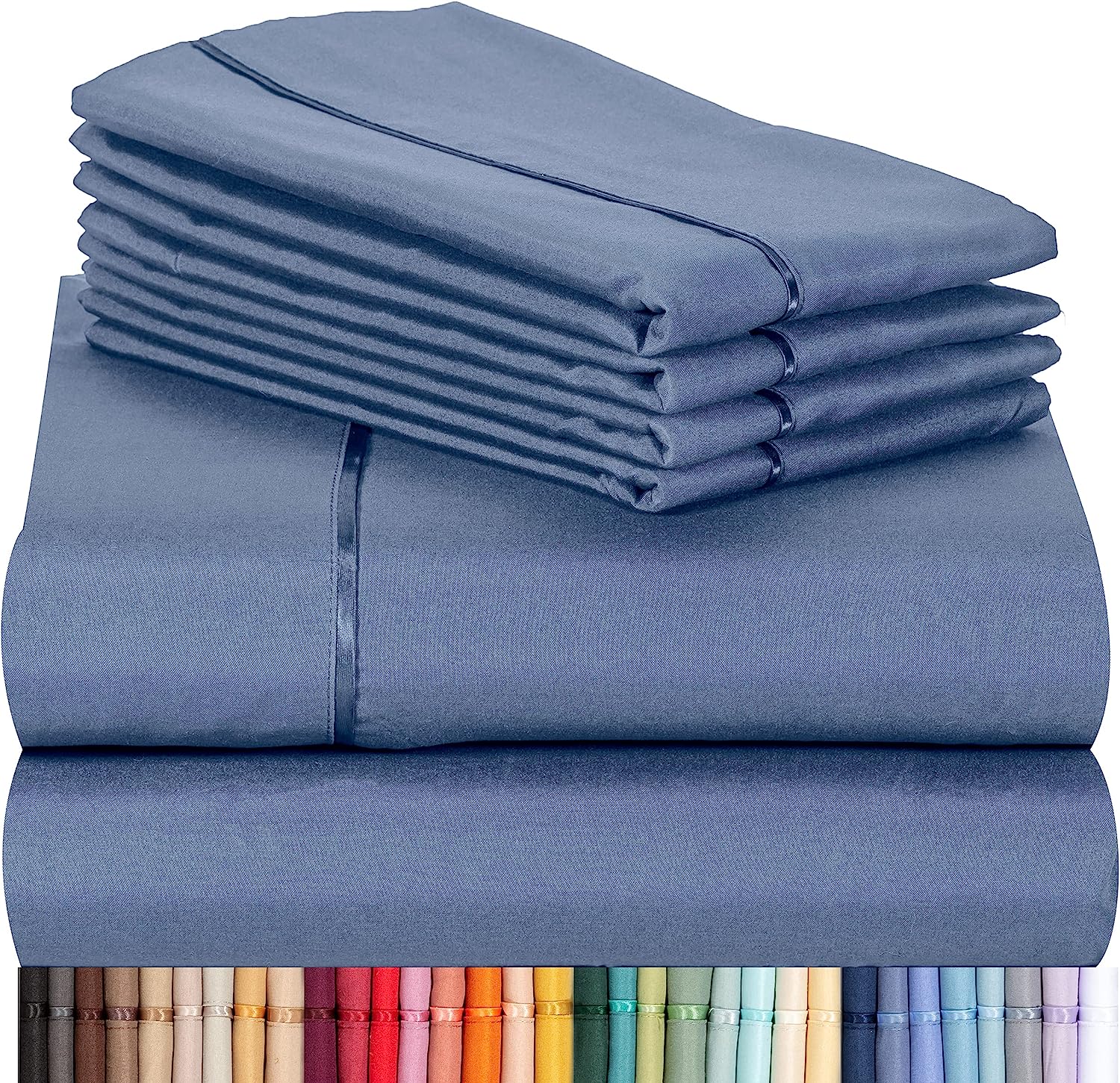 LuxClub 6 PC Queen Sheet Set Bamboo Sheets Deep Pockets 18" Eco Friendly Wrinkle Free Cooling Sheets Machine Washable Hotel Bedding Silky Soft - Oxford Queen