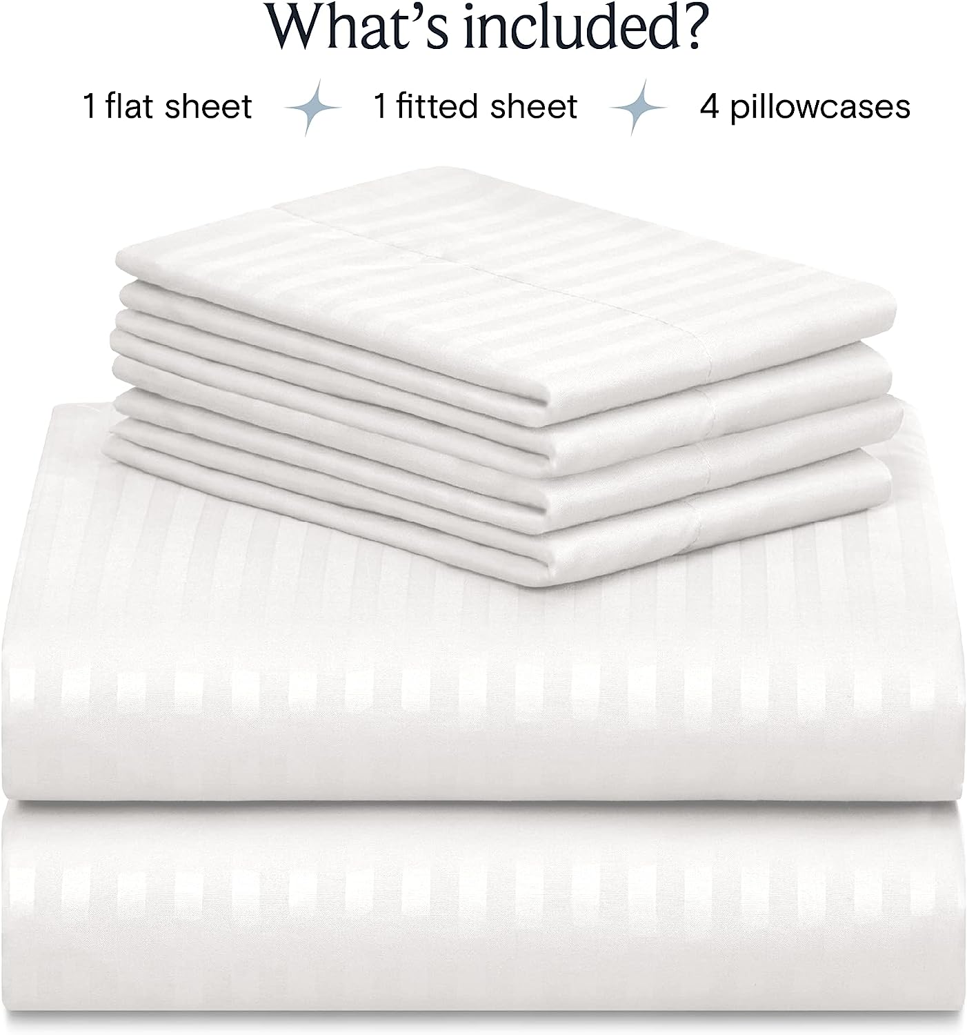 LuxClub King Size Striped Sheets Set, 6 PC Striped Bed Sheets, Deep Pockets 18" Eco Friendly Wrinkle Free Cooling Sheets Machine Washable Hotel Bedding Silky Soft (King, Striped White)