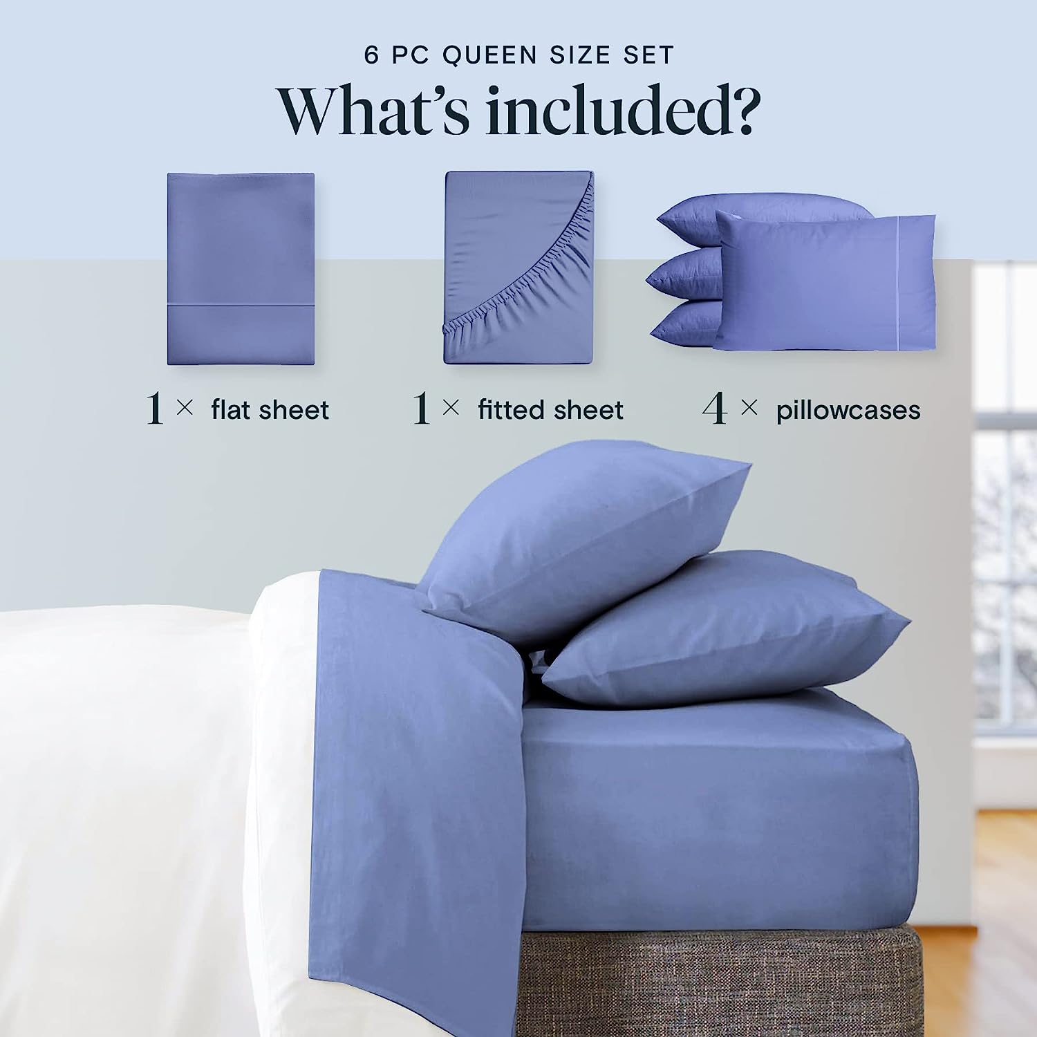 LuxClub 6 PC Queen Sheet Set Bamboo Sheets Deep Pockets 18" Eco Friendly Wrinkle Free Cooling Sheets Machine Washable Hotel Bedding Silky Soft - Violet Blue Queen