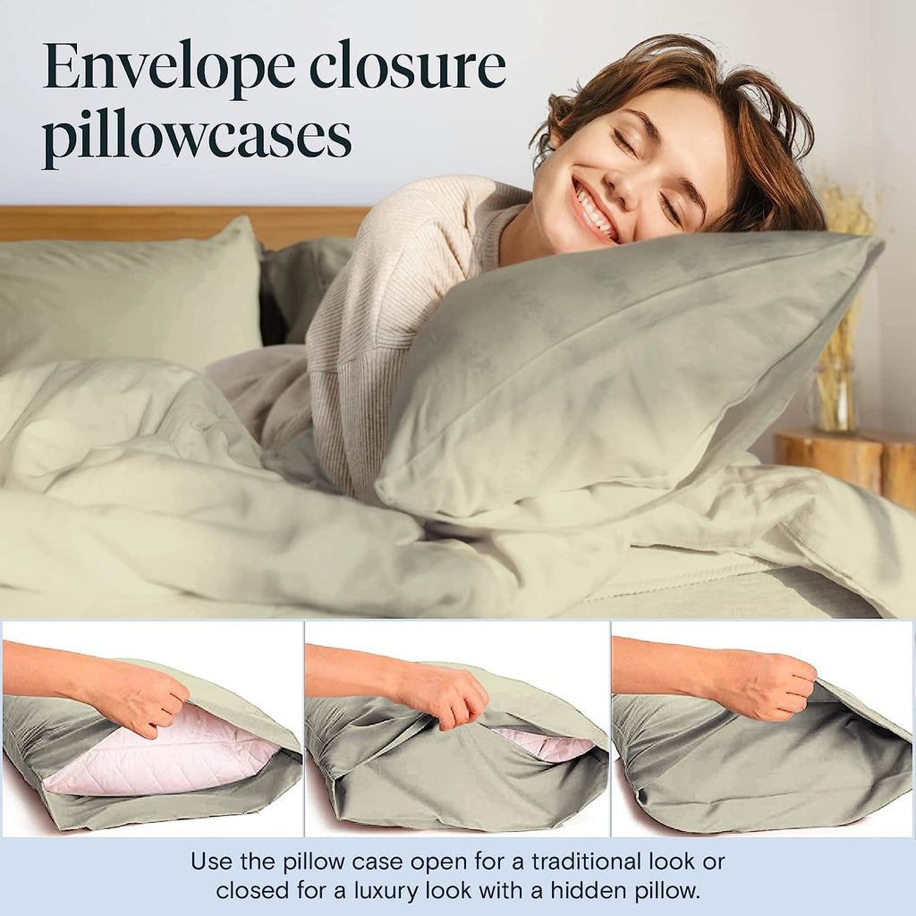 LuxClub 6 PC California King Size Sheet Set Bamboo Sheets Deep Pockets 18" Eco Friendly Wrinkle Free Cooling Sheets Machine Washable Hotel Bedding Silky Soft - Light Taupe California King