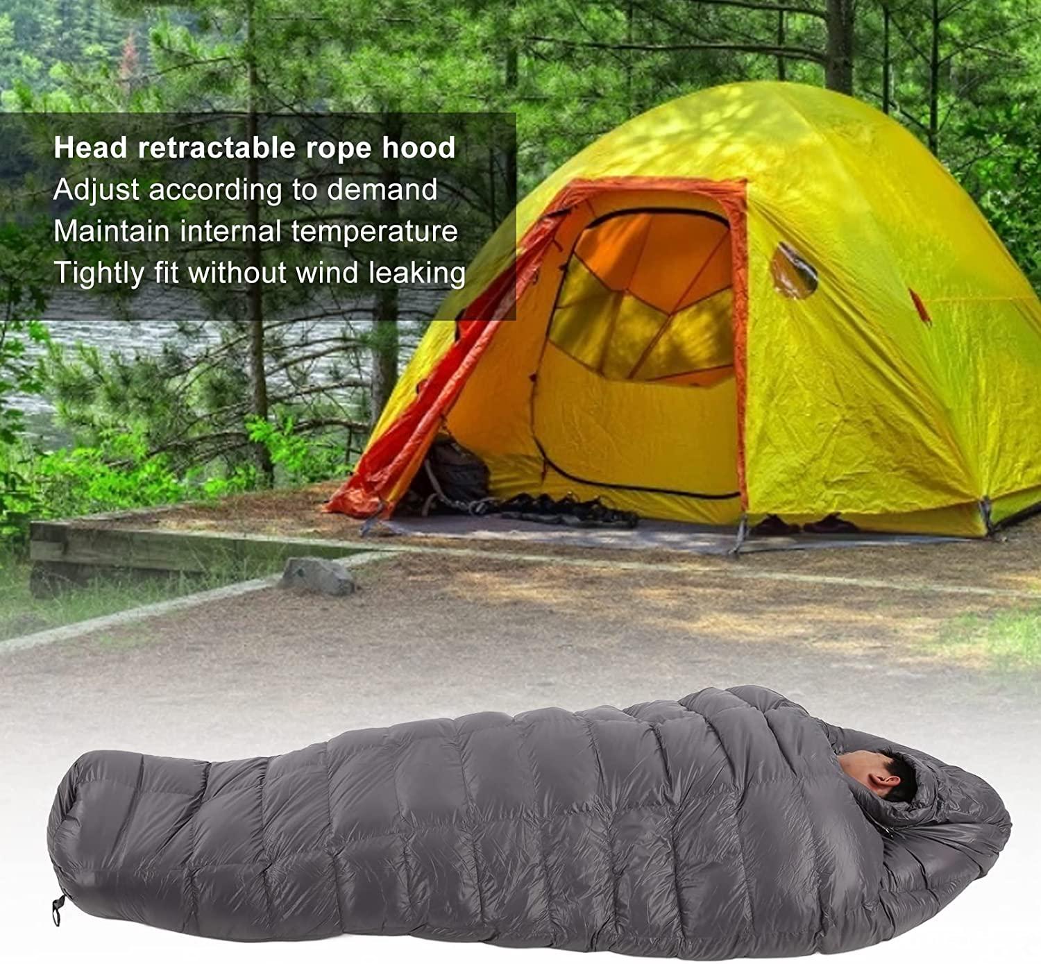 Cold Weather Sleeping Pack, Warm Mummy Sleeping Bag Lightweight Zipper Closure with Adjustable Hood for Camping for Hiking
