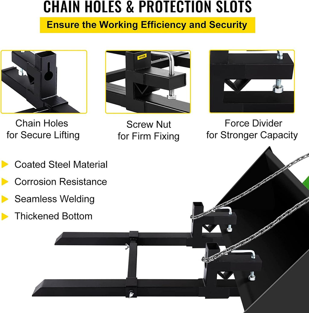 Mophorn Pallet Forks 58.7" 4000 Lbs Max, Clamp On Tractor Bucket Forks with Adjustable Stabilizer Bar, Heavy Duty Front Loader Forks, Fork Attachment for Skid Steer,Loader Bucket