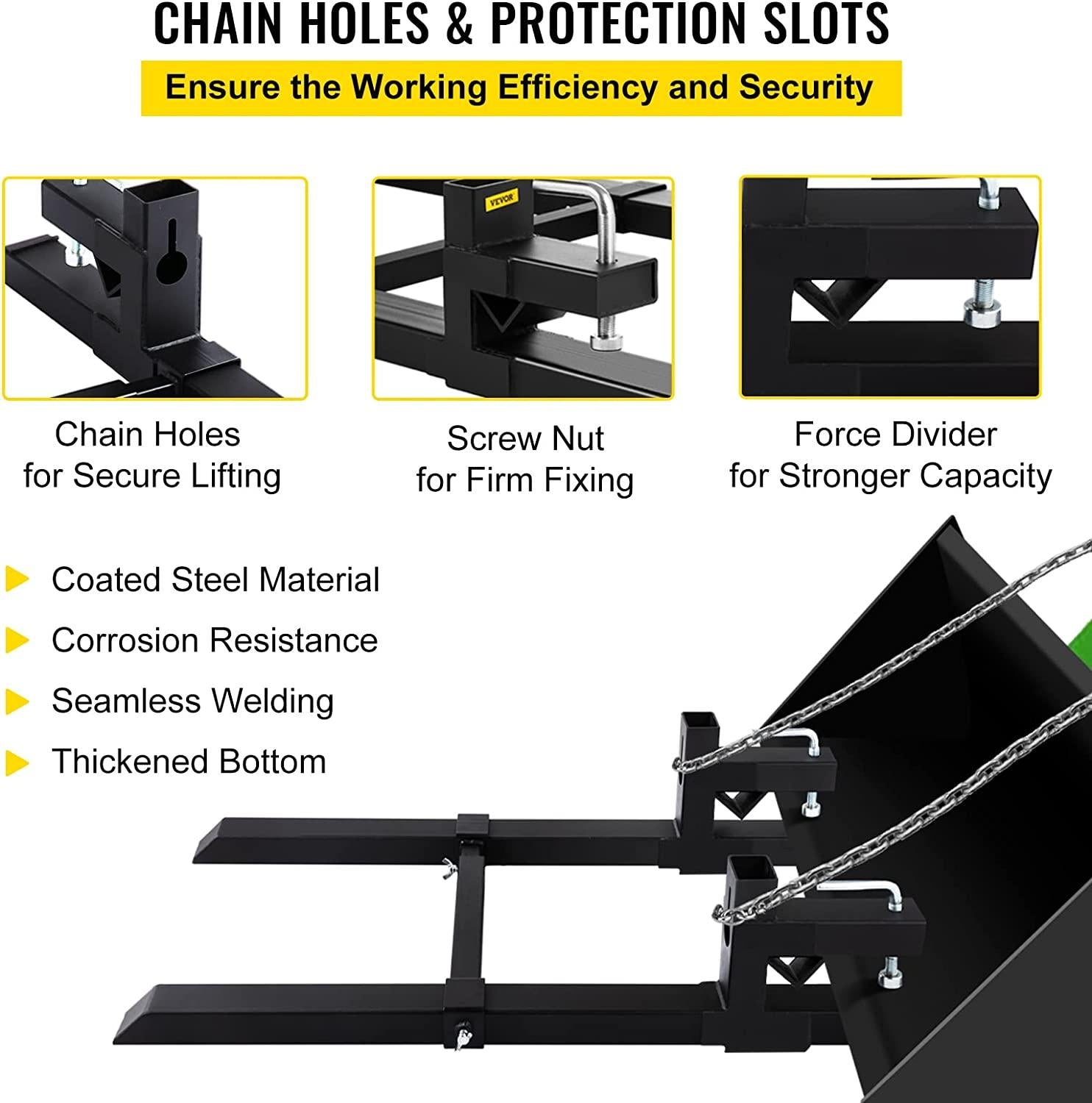 Mophorn Pallet Forks 33.5" 2000 Lbs Max, Clamp On Tractor Bucket Forks with Adjustable Stabilizer Bar, Heavy Duty Front Loader Forks 46.9" Total Length, Fork Attachment for Skid Steer,Loader Bucket