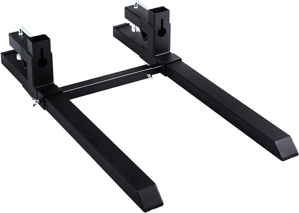 Mophorn Pallet Forks 33.5" 2000 Lbs Max, Clamp On Tractor Bucket Forks with Adjustable Stabilizer Bar, Heavy Duty Front Loader Forks 46.9" Total Length, Fork Attachment for Skid Steer,Loader Bucket