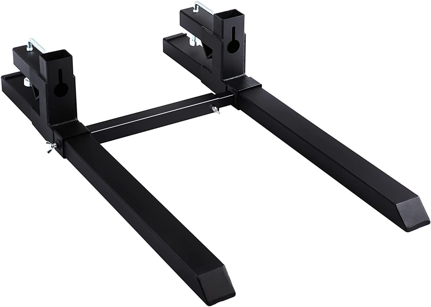 Mophorn Pallet Forks 33.5" 2000 Lbs Max, Clamp On Tractor Bucket Forks with Adjustable Stabilizer Bar, Heavy Duty Front Loader Forks 46.9" Total Length, Fork Attachment for Skid Steer,Loader Bucket