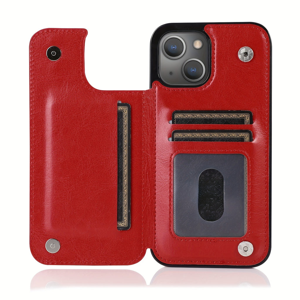 For  15/ 14/ 13/ 12/ 11 Pro Max/ Mini/ XR/ XS Max/ SE 2022/2020/ 7/ 8 Plus Wallet Case With Card Holder, PU Faux Leather Kickstand Card Slots Case, Double Magnetic Clasp And Durable Shockproof Cover