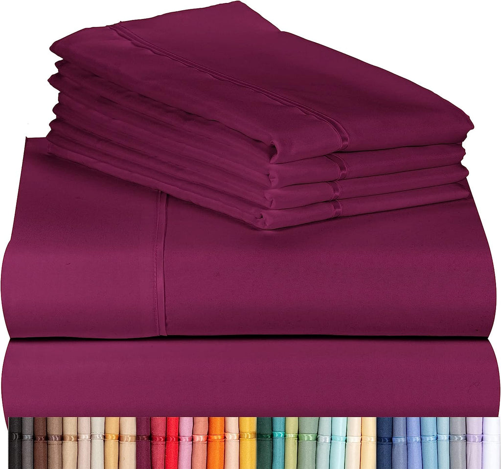LuxClub Twin XL Sheets Set - Soft Twin Bed Sheets for Boys and Girls, 4 PC Deep Pockets 18" Eco Friendly Wrinkle Free Kids Fitted Sheets Machine Washable Hotel Bedding Silky Soft - Eggplant Twin XL