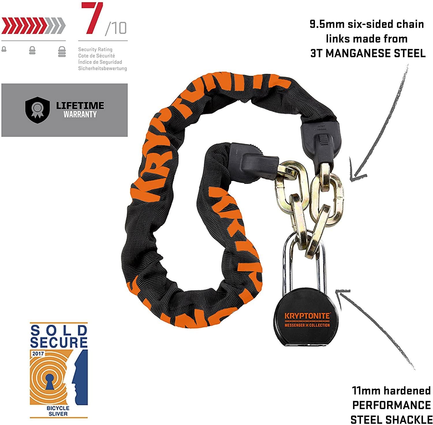 Kryptonite Messenger 9.5mm Chain & Moly Bicycle 11mm Padlock , Black