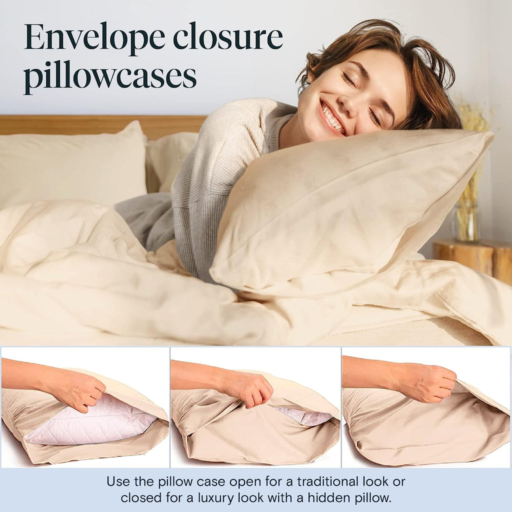 LuxClub Twin Sheets Set - Soft Kids Twin Bed Sheets for Boys and Girls, 4 PC Deep Pockets 18" Eco Friendly Wrinkle Free Fitted Sheets Machine Washable Hotel Bedding Silky Soft- Cream Twin