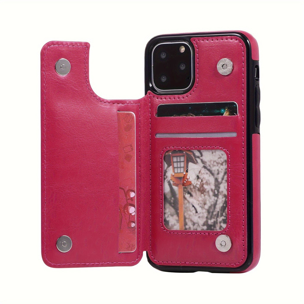 For  15/ 14/ 13/ 12/ 11 Pro Max/ Mini/ XR/ XS Max/ SE 2022/2020/ 7/ 8 Plus Wallet Case With Card Holder, PU Faux Leather Kickstand Card Slots Case, Double Magnetic Clasp And Durable Shockproof Cover