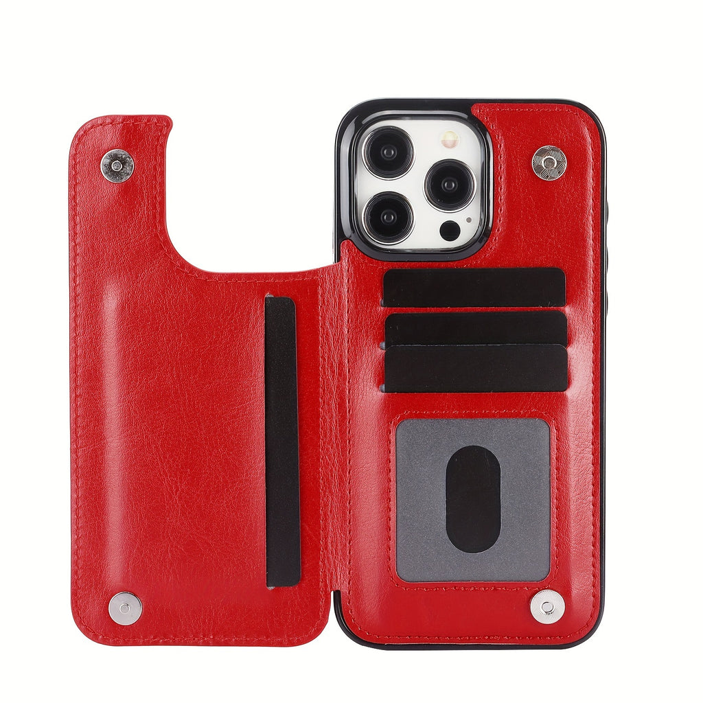 For  15/ 14/ 13/ 12/ 11 Pro Max/ Mini/ XR/ XS Max/ SE 2022/2020/ 7/ 8 Plus Wallet Case With Card Holder, PU Faux Leather Kickstand Card Slots Case, Double Magnetic Clasp And Durable Shockproof Cover