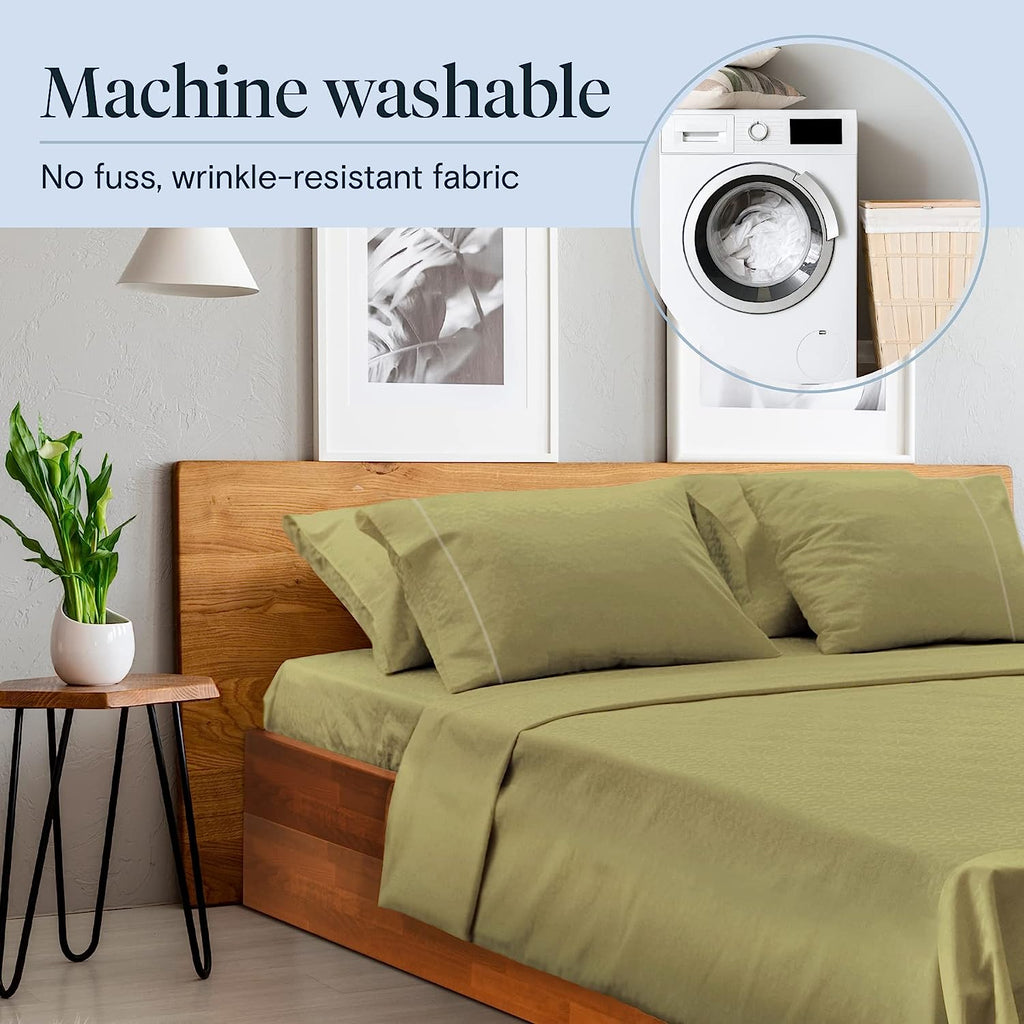 LuxClub 6 PC California King Size Sheet Set Bamboo Sheets Deep Pockets 18" Eco Friendly Wrinkle Free Cooling Sheets Machine Washable Hotel Bedding Silky Soft - Olive California King