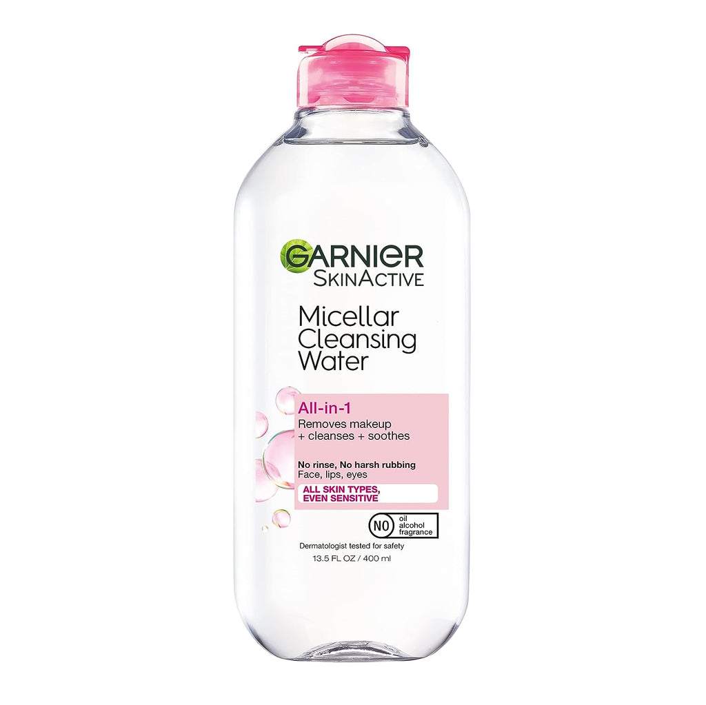 Garnier SkinActive Micellar Water for All Skin Types, Facial Cleanser &amp; Makeup Remover, 13.5 Fl Oz (400mL), 1 Count (Packaging May Vary)