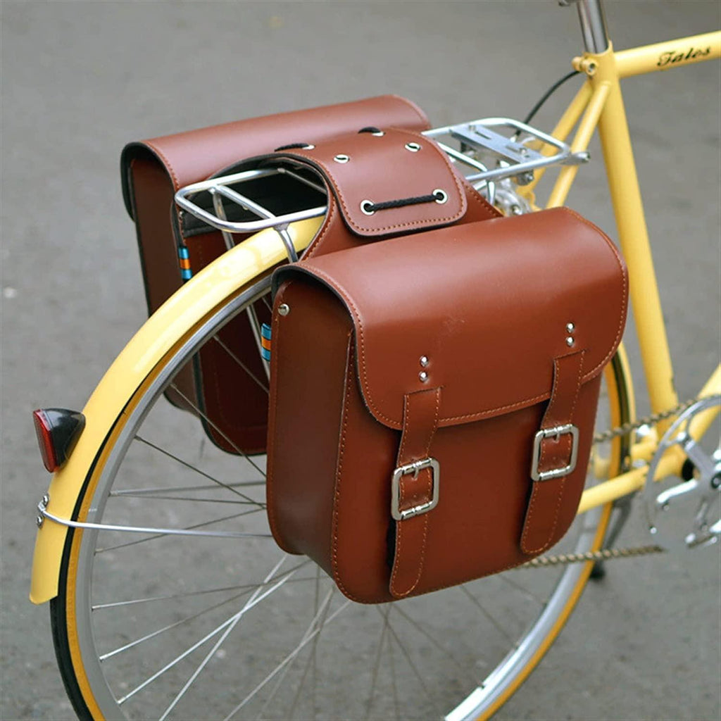 DALIZHAI777 Bike Bag Retro Bicycle Rear Seat Bag Mountain Bike Travel Bag PU Leather Saddle Rack Bag Durable Retro Bicycle Accessories, Brown/Black Bicycle Accessories (Color : Brown)