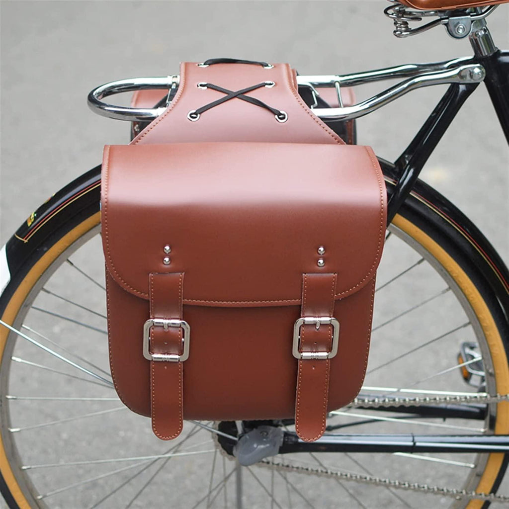 DALIZHAI777 Bike Bag Retro Bicycle Rear Seat Bag Mountain Bike Travel Bag PU Leather Saddle Rack Bag Durable Retro Bicycle Accessories, Brown/Black Bicycle Accessories (Color : Brown)