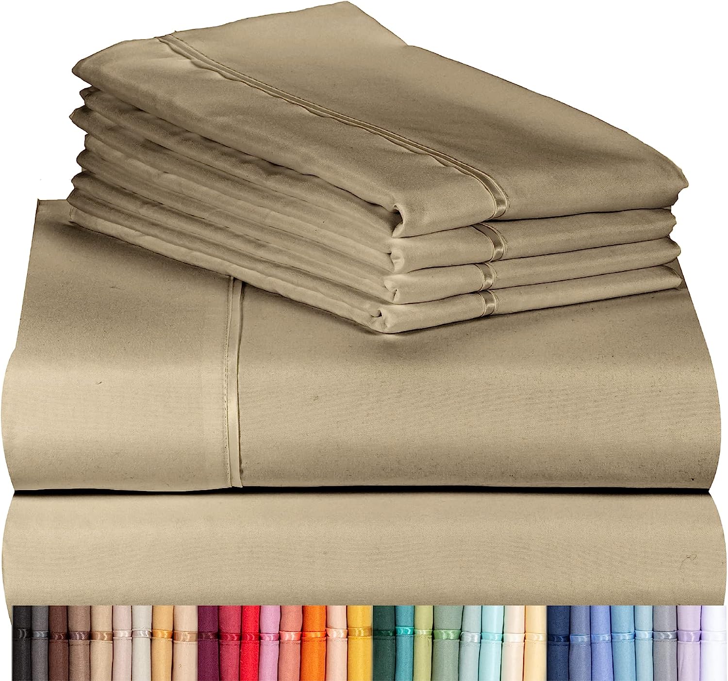 LuxClub 6 PC Queen Sheet Set Bamboo Sheets Deep Pockets 18" Eco Friendly Wrinkle Free Cooling Sheets Machine Washable Hotel Bedding Silky Soft - Taupe Queen