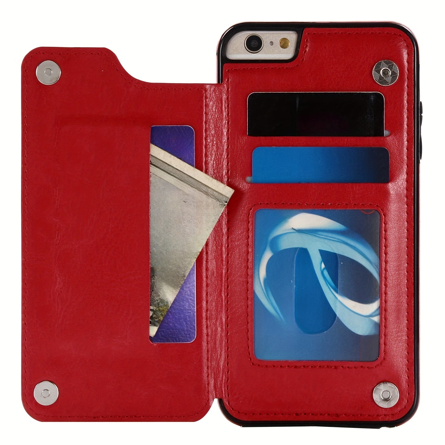 For  15/ 14/ 13/ 12/ 11 Pro Max/ Mini/ XR/ XS Max/ SE 2022/2020/ 7/ 8 Plus Wallet Case With Card Holder, PU Faux Leather Kickstand Card Slots Case, Double Magnetic Clasp And Durable Shockproof Cover