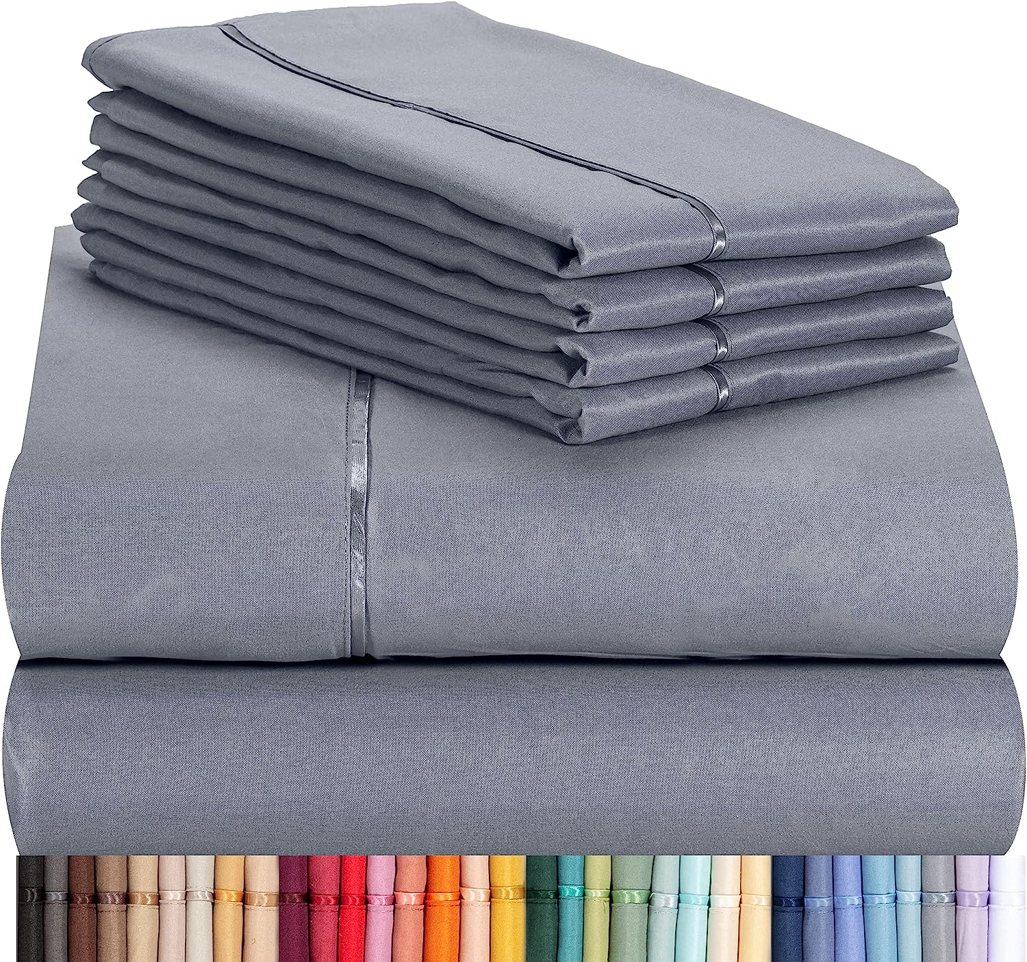 LuxClub 7 PC Split King Sheet Set Bamboo Sheets Deep Pockets 18" Eco Friendly Wrinkle Free Cooling Sheets Machine Washable Hotel Bedding Silky Soft - Light Grey Split King