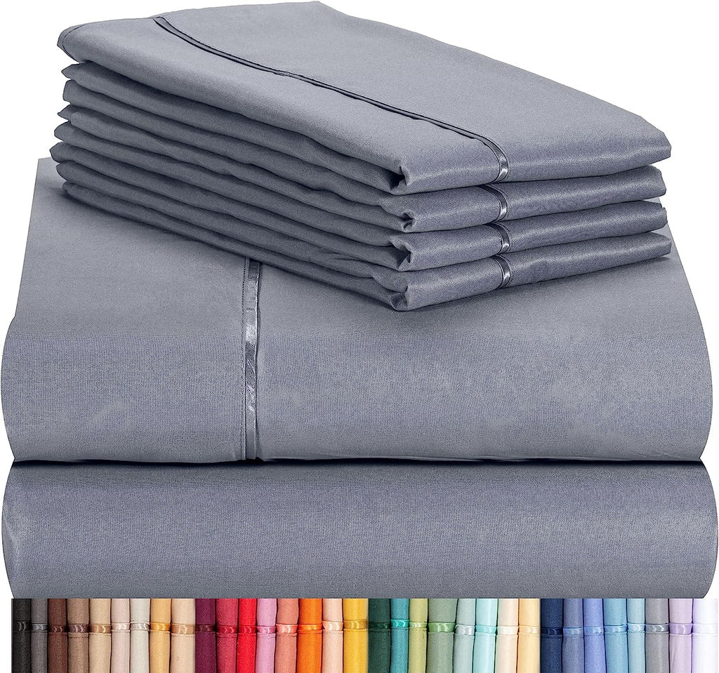 LuxClub 7 PC Split King Sheet Set Bamboo Sheets Deep Pockets 18" Eco Friendly Wrinkle Free Cooling Sheets Machine Washable Hotel Bedding Silky Soft - Silver Split King