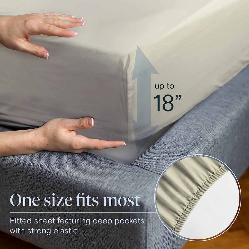 LuxClub 7 PC Split King Sheet Set Bamboo Sheets Deep Pockets 18" Eco Friendly Wrinkle Free Cooling Sheets Machine Washable Hotel Bedding Silky Soft - Light Taupe Split King